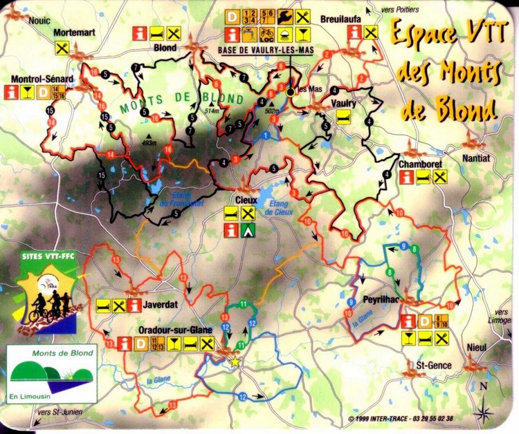 Carte des circuits VTT des Monts de Blond